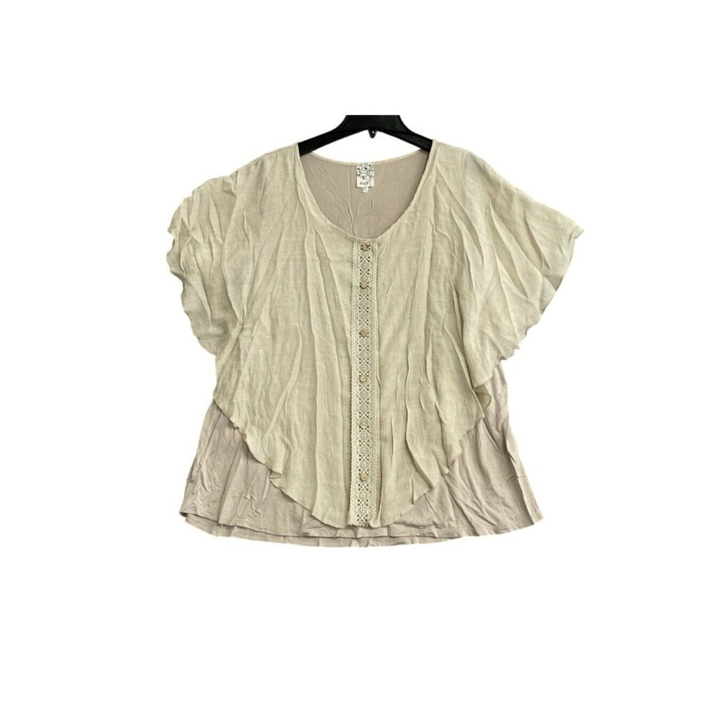 Naif Women's 2X Beige Pullover Layered Ruffle Top Rayon Blend B1086